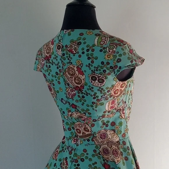 Hell Bunny Day of the dead candy skull retro swing dress XS - Picture 5 of 8